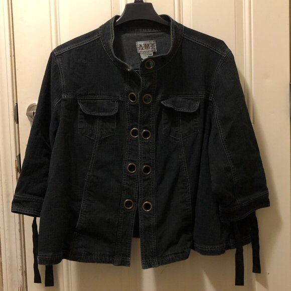 Ami Jackets & Blazers - A.M.I. Women's 3X Dark Wash Denim Jacket Grommets 3/4 Sleeve